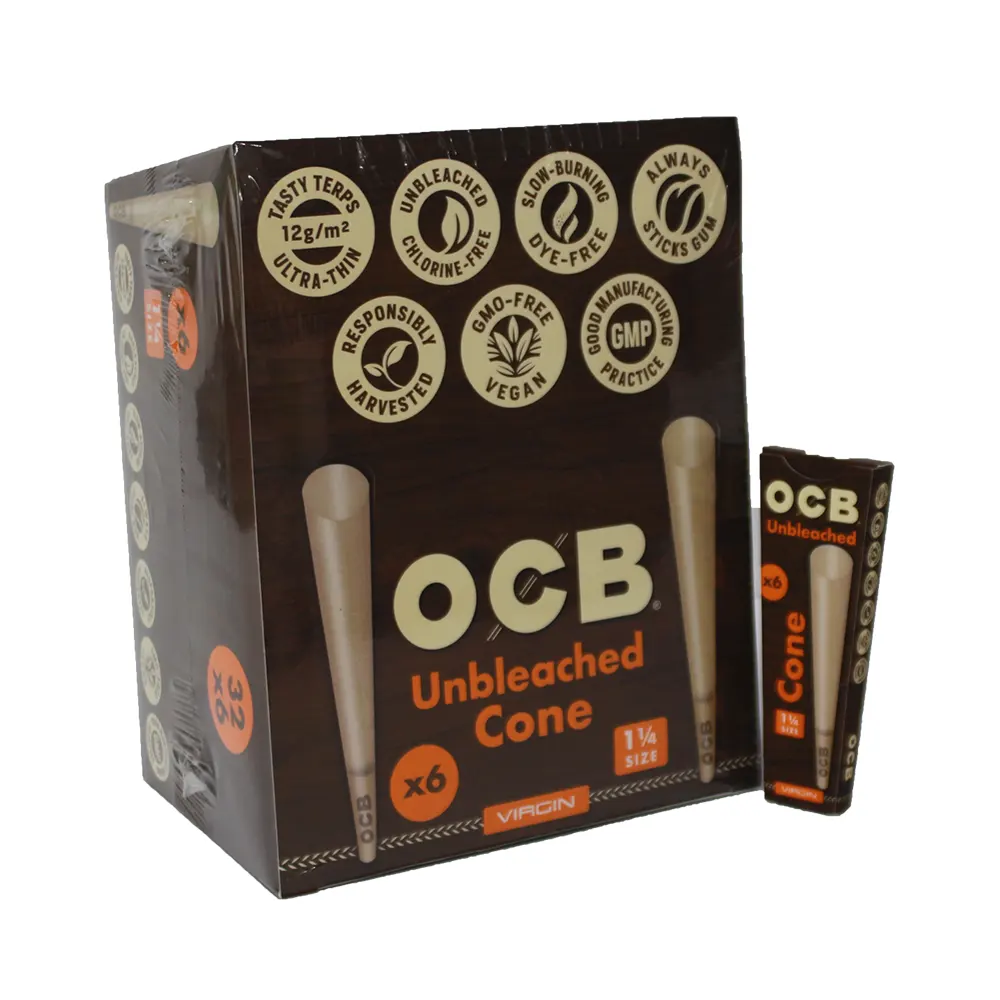 OCB VIRGIN 1 1/4 CONE UNBLEACHED 32-6 PACKS