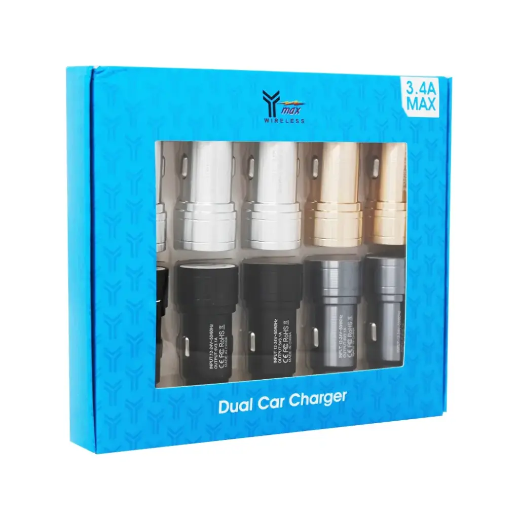 Y-MAX AUTO ADAPTOR DUAL PORT 3.4A 10CT