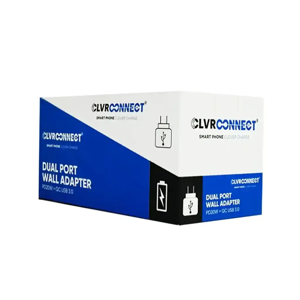 CLVR CONNECT DUAL PORT WALL ADAPTER WITH TYPE C 4CT