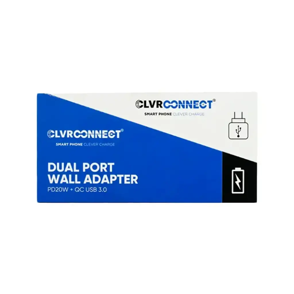 CLVR CONNECT DUAL PORT WALL ADAPTER WITH TYPE C 4CT
