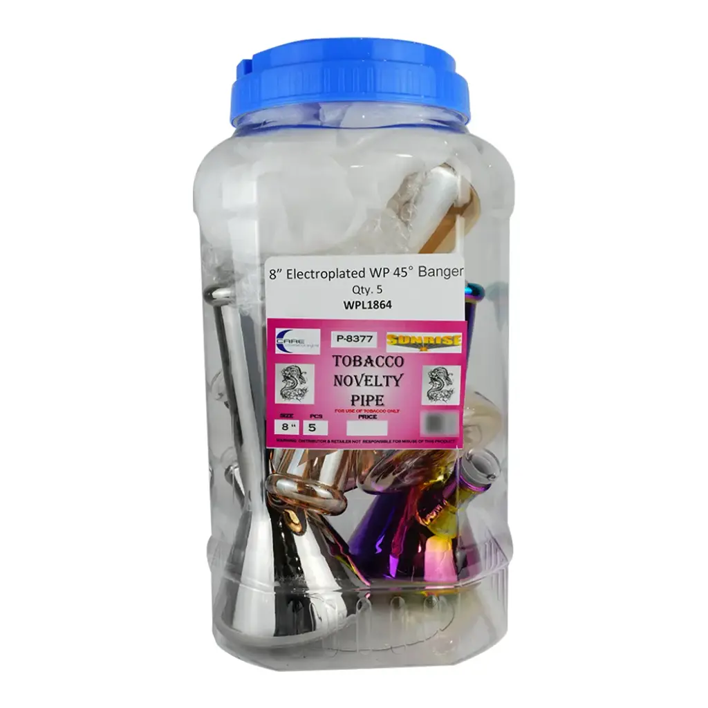PIPE 8INCH ELECTROPLATED BANGER 5CT JAR