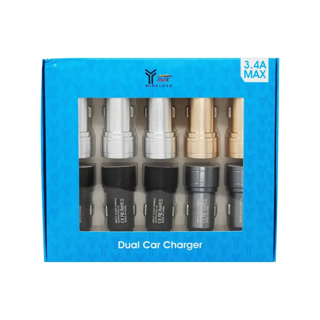 Y-MAX AUTO ADAPTOR DUAL PORT 3.4A 10CT