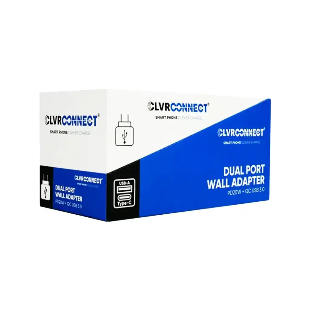 CLVR CONNECT DUAL PORT WALL ADAPTER WITH TYPE C 4CT