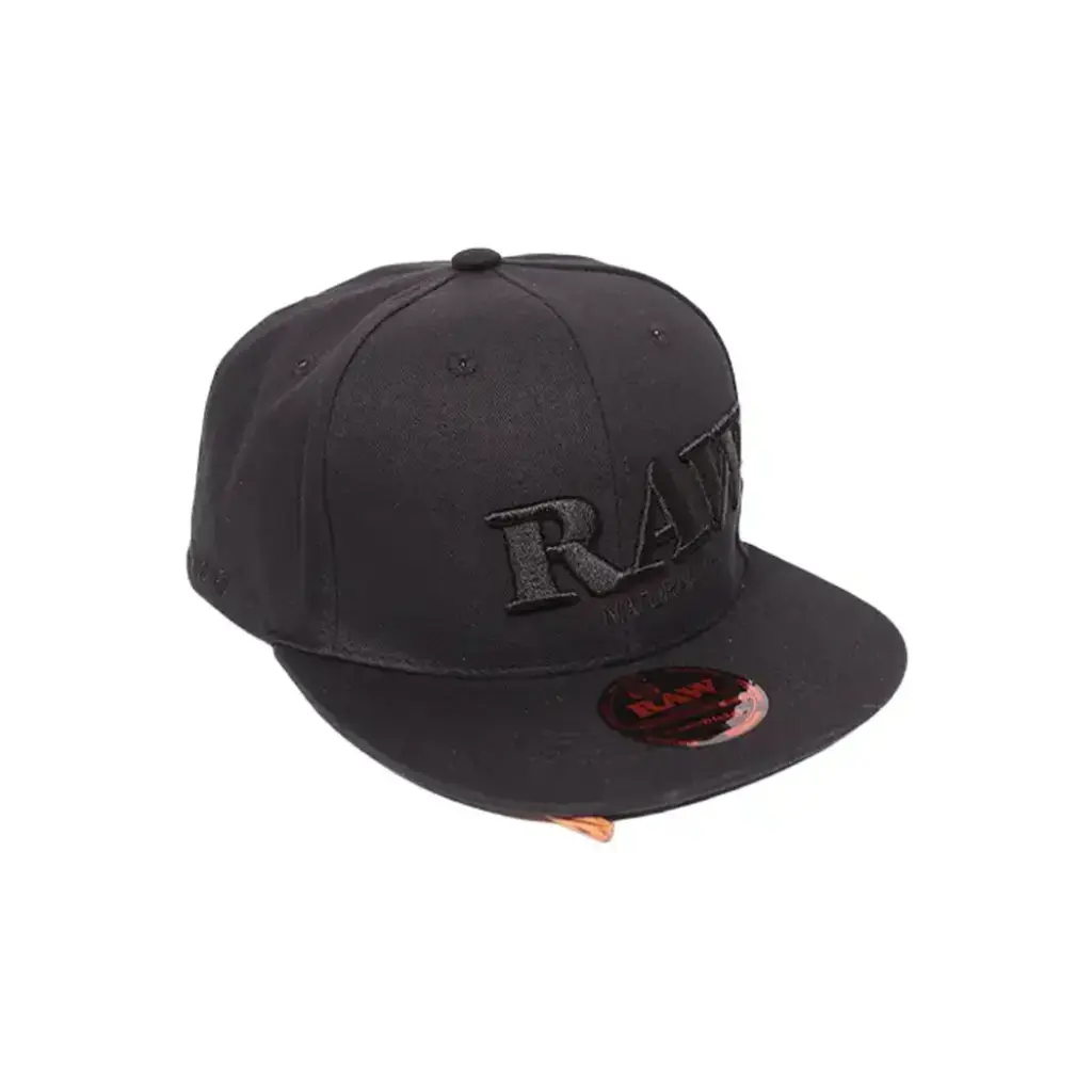 RAW BASE BALL CAP FLAT BRIM SNAPBACK BLACK ON BLACK