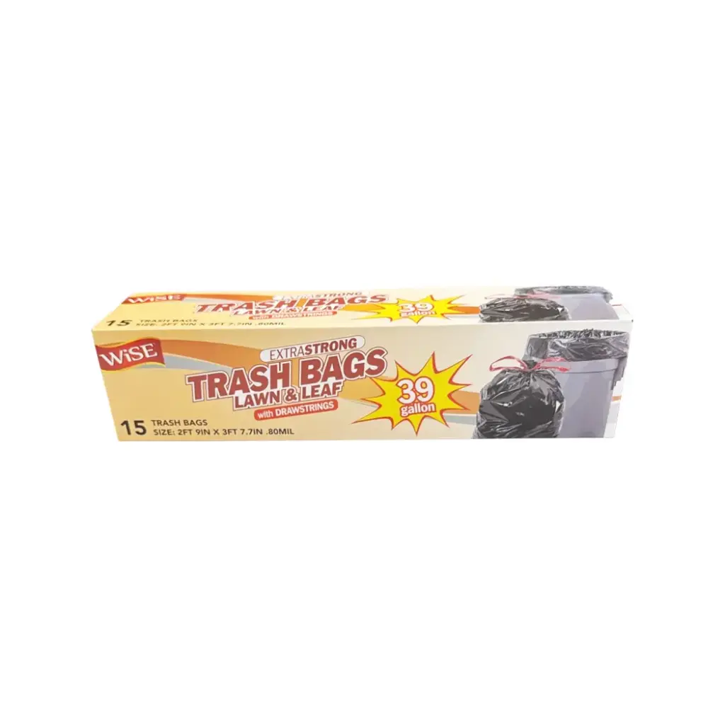 WISE TRASH BAGS 15CT/39 GALLON BLACK