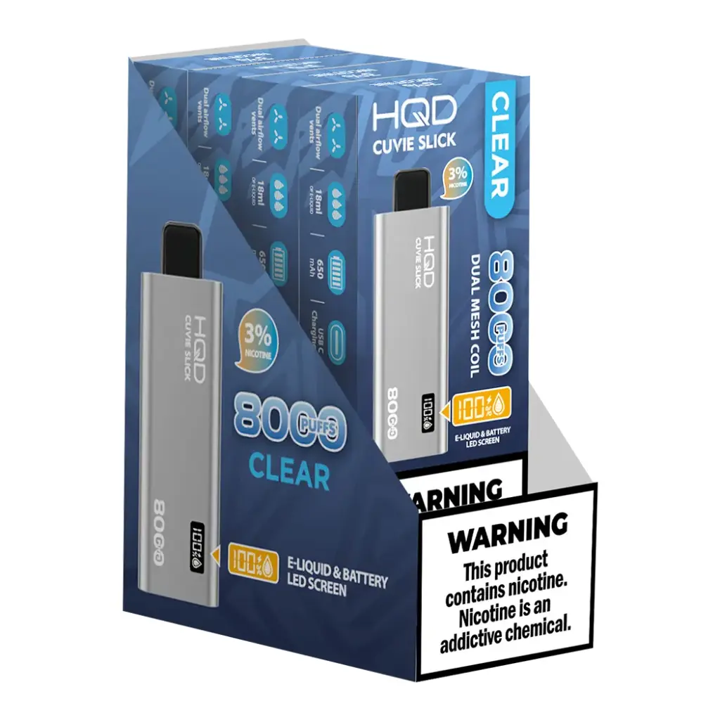 HQD SLICK CLEAR 3% 1X5PK DISPOSABLE (8000)